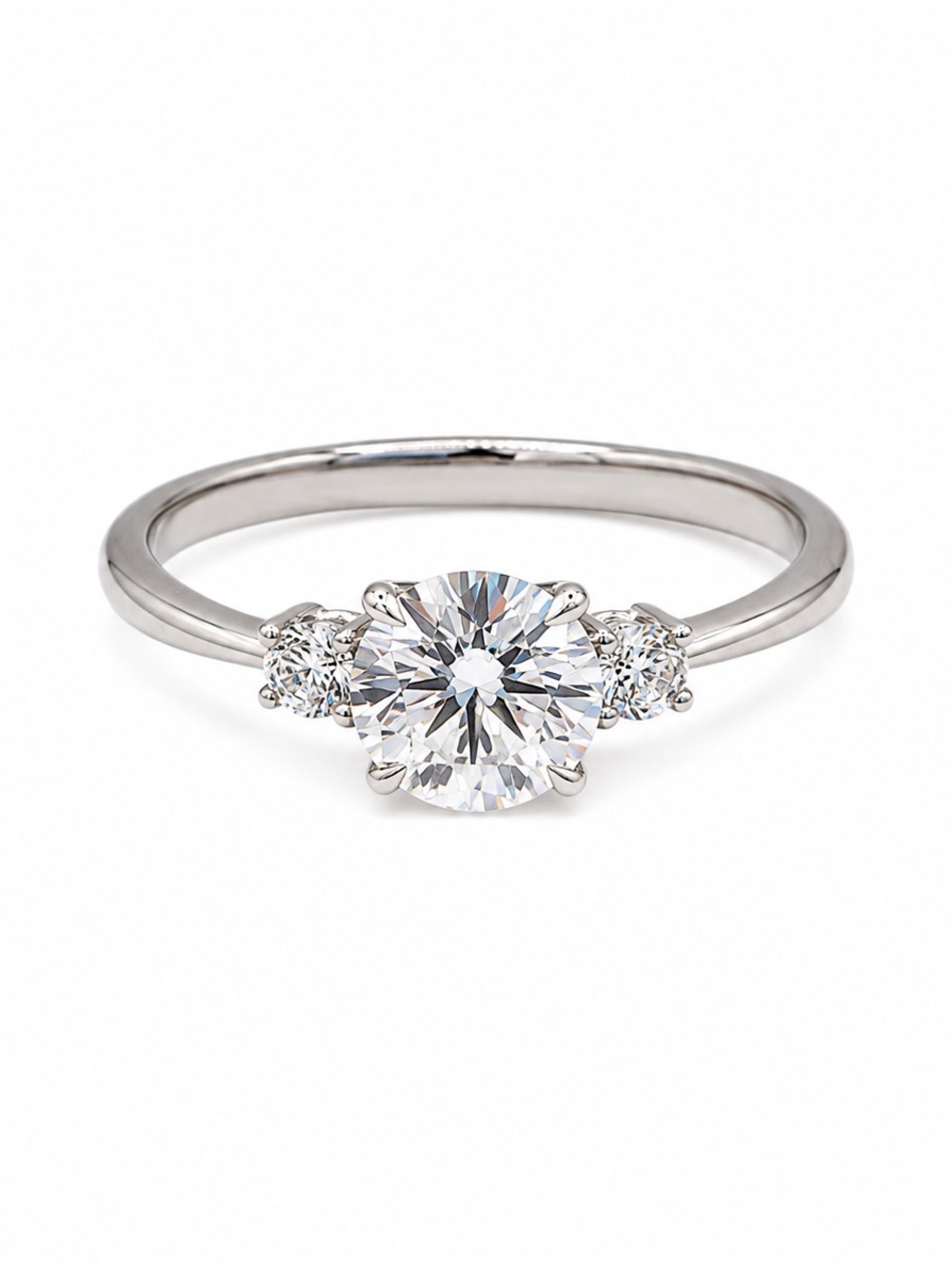 1 CT Round Moissanite 3-Stone 925 Sterling Silver Ring Size 8